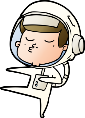 Bir insan tarafından çizilmiş kendine güvenen bir astronot çizgi filmi.