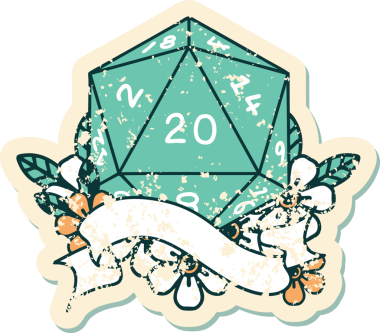 Retro Dövme Biçimi Doğal 20 D20 zar bir insan tarafından çizildi