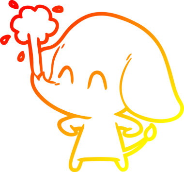 Bir insanın çizdiği suyu püskürten sevimli bir filin sıcak çizgi çizgisi.