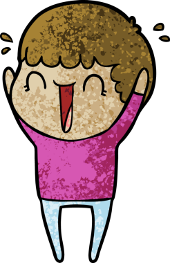 Çizgi filmci bir insan tarafından çizilmiş sevinçten zıplıyor.