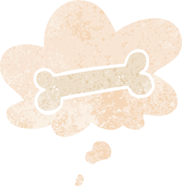 Düşünce baloncuğu ile çizgi film kemiği grunge sıkıntılı retro stil bir insan tarafından çizilmiş