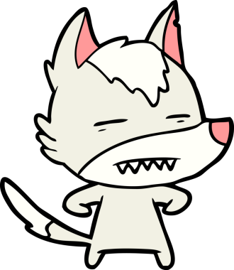 Bir insan tarafından çizilen dişleri gösteren bir kurt çizgi filmi.