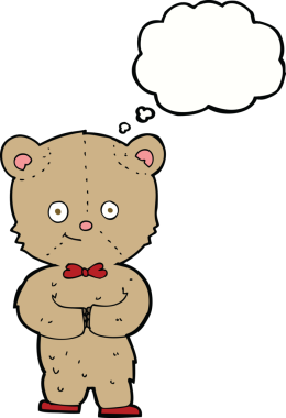 Bir insan tarafından çizilmiş düşünce balonlu oyuncak ayı.