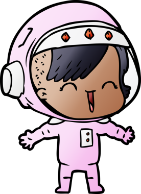 Bir insan tarafından çizilmiş gülen astronot kız.
