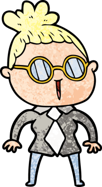 Bir insan tarafından çizilmiş gözlüklü bir karikatür kadın.