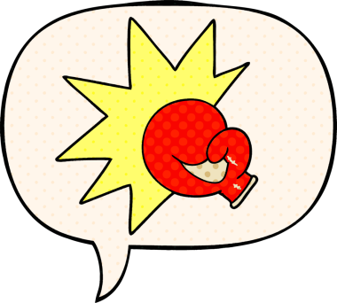 Bir insan tarafından çizilmiş, konuşma baloncuklu boks eldiveni.