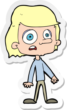 Bir insan tarafından çizilmiş endişeli bir çizgi film çıkartması.