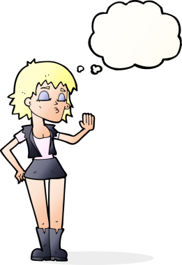 Bir insan tarafından çizilmiş düşünce baloncuğu olan havalı bir kız.