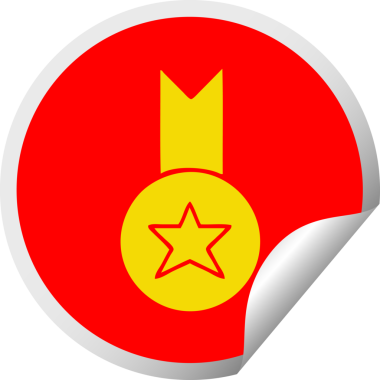 Bir insan tarafından çizilmiş altın madalyanın dairesel kabuk soyma etiketi.