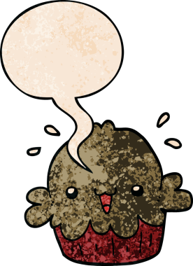 Bir insan tarafından çizilmiş eski moda konuşma baloncuklu şirin bir çizgi film pastası.