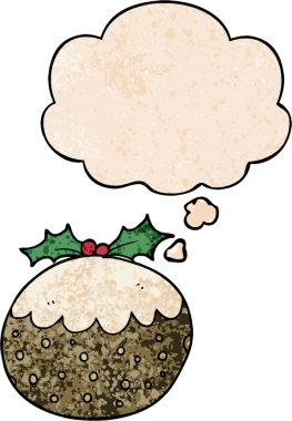 Düşünce baloncuklu noel pudingi. Bir insan tarafından çizilmiş grunge desenli.