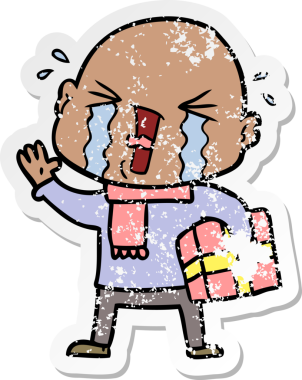 Bir insan tarafından çizilmiş ağlayan kel bir adamın sıkıntılı çıkartması.