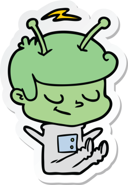 Bir insan tarafından çizilmiş dost canlısı bir uzay adamının çıkartması.