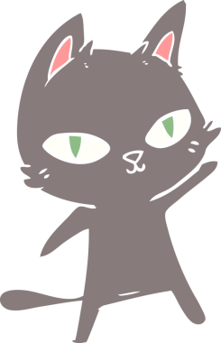 Bir insan tarafından çizilmiş düz renkli çizgi film kedisi.