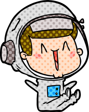 Bir insan tarafından çizilmiş mutlu astronot çizgi filmi.