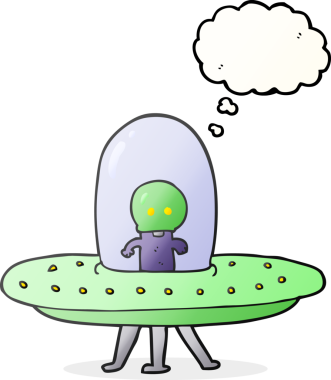 Bir insan tarafından çizilmiş serbest çizim balon karikatür uçan daire.