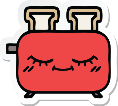 Bir insan tarafından çizilmiş bir tost makinesinin şirin bir karikatürü.