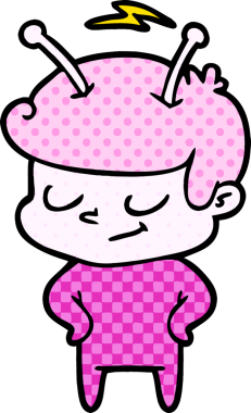 Bir insan tarafından çizilmiş dost canlısı çizgi film uzay adamı.