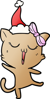 Bir insan tarafından çizilmiş Noel Baba şapkası takan bir kedinin gradyan çizimi.