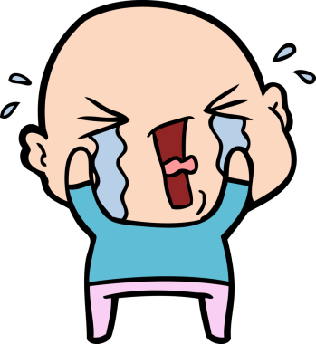 Bir insan tarafından çizilmiş ağlayan kel bir adam.