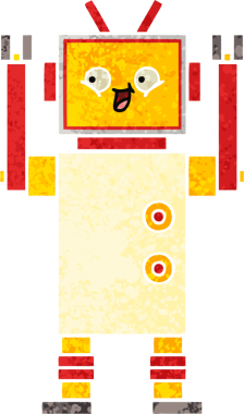 Bir insan tarafından çizilmiş bir robotun retro çizim tarzı karikatürü