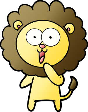 Bir insan tarafından çizilmiş mutlu çizgi film aslanı.