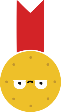 Bir insan tarafından çizilmiş altın madalyanın düz renkli retro karikatürü