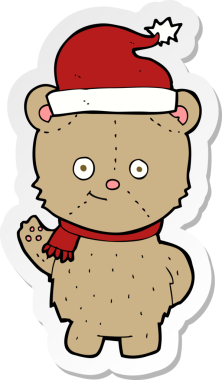 Bir insan tarafından çizilmiş bir karikatür Noel oyuncak ayısının çıkartması.