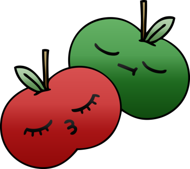 Bir insan tarafından çizilmiş sulu bir elmanın gölgeli çizgi filmi.