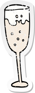 Bir insan tarafından çizilmiş karikatür şampanya bardağının sıkıntılı etiketi