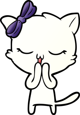 Bir insan tarafından çizilmiş kafasında yay olan çizgi film kedisi.