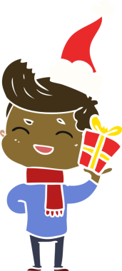 Bir insanın çizdiği Noel Baba şapkasıyla gülen bir adamın el çizimi düz renk çizimi.