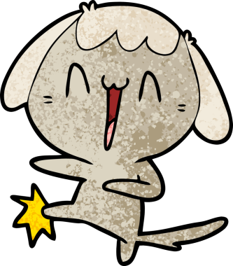 Bir insan tarafından çizilmiş gülen köpek tekmesi.