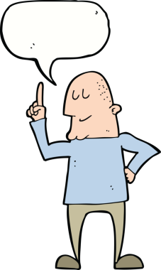 Bir insan tarafından çizilen konuşma baloncuğuyla işaret eden çizgi film adamı.