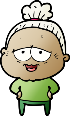 Bir insan tarafından çizilmiş mutlu yaşlı kadın çizgi filmi.