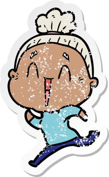 Bir insan tarafından çizilmiş mutlu, yaşlı bir kadının sıkıntılı çıkartması.