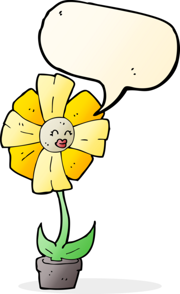 Bir insan tarafından çizilmiş konuşma baloncuklu karikatür çiçeği