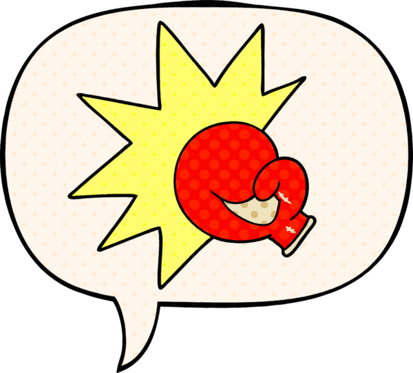 Bir insan tarafından çizilmiş, konuşma baloncuklu boks eldiveni.