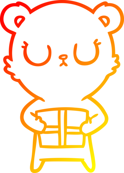 Huzurlu bir çizgi film ayısının sıcak çizgi çizimi bir insan tarafından çizilmiş.