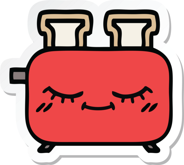 Bir insan tarafından çizilmiş bir tost makinesinin şirin bir karikatürü.