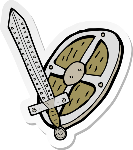 Bir insan tarafından çizilmiş bir çizgi film kalkanının çıkartması.