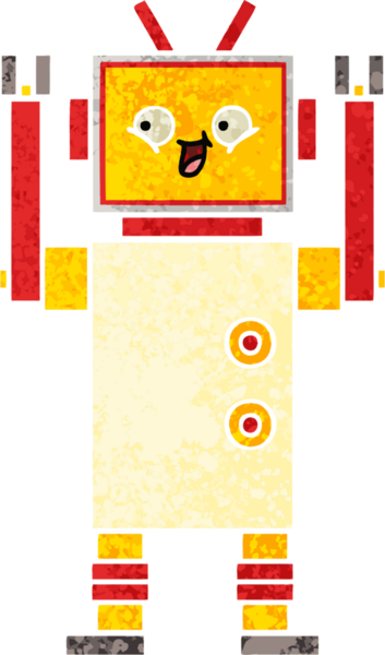 Bir insan tarafından çizilmiş bir robotun retro çizim tarzı karikatürü