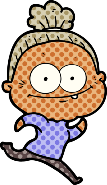 Bir insan tarafından çizilmiş mutlu yaşlı kadın çizgi filmi.