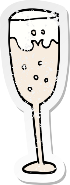 Bir insan tarafından çizilmiş karikatür şampanya bardağının sıkıntılı etiketi