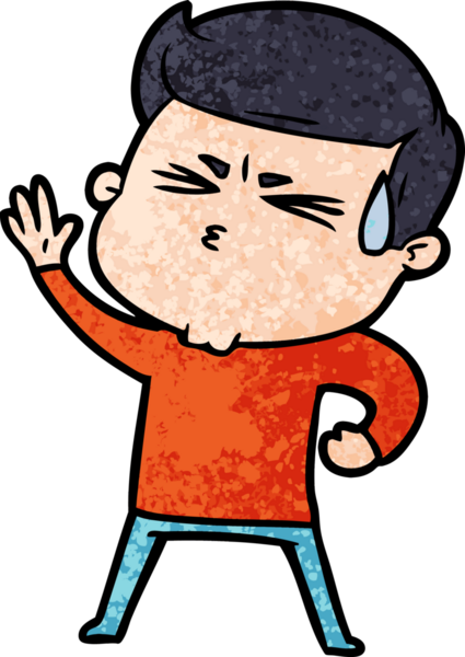 Bir insan tarafından çizilmiş terleyen çizgi film adamı.