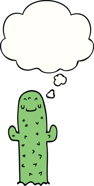 Bir insan tarafından çizilmiş düşünce baloncuklu çizgi film kaktüsü.