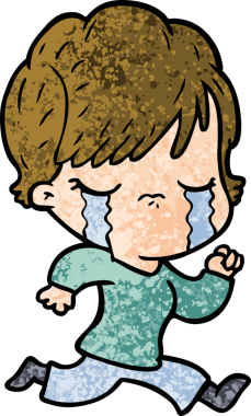 Bir insan tarafından çizilmiş ağlayan çizgi film kadını.