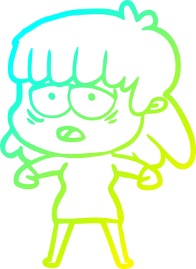 Bir insan tarafından çizilmiş, karikatür çizen yorgun bir kadın.