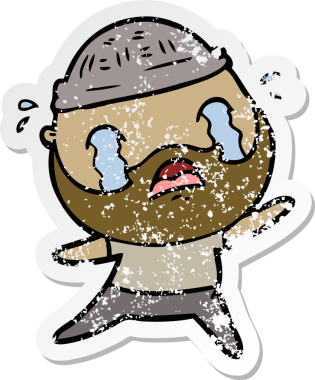 Bir insan tarafından çizilmiş ağlayan sakallı bir adamın sıkıntılı çıkartması.