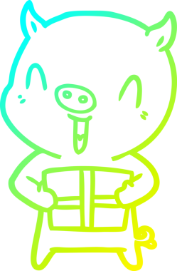 Bir insan tarafından çizilmiş ksenli mutlu bir domuz çizgi filmi çizimi.